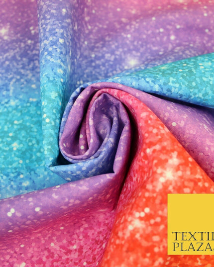 Colourful Chunky Glitter Rainbow Shaded Printed 100% Cotton Fabric Pride NHS 59"