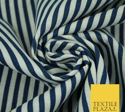 Navy Blue Red 5mm Bengal Candy Stripes Lines Printed 100% Cotton Linen Fabric60"