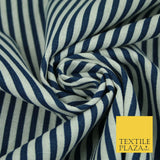 Navy Blue Red 5mm Bengal Candy Stripes Lines Printed 100% Cotton Linen Fabric60"