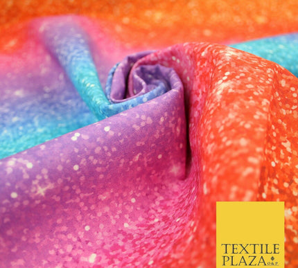 Colourful Chunky Glitter Rainbow Shaded Printed 100% Cotton Fabric Pride NHS 59"