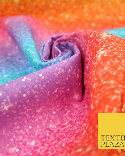 Colourful Chunky Glitter Rainbow Shaded Printed 100% Cotton Fabric Pride NHS 59"