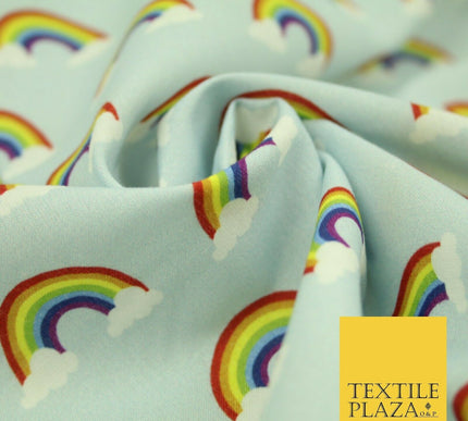 Light Blue Rainbows & Clouds Sky Printed 100% Cotton Fabric Pride NHS 59" Wide