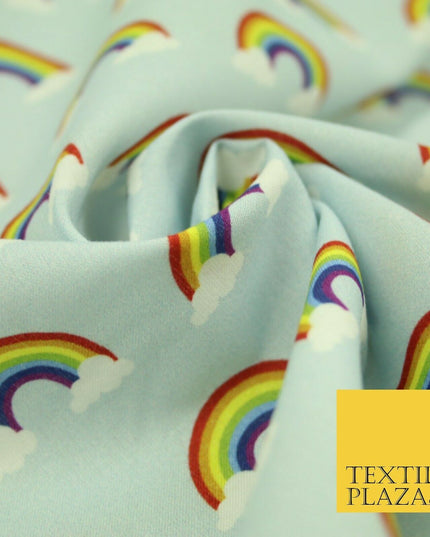Light Blue Rainbows & Clouds Sky Printed 100% Cotton Fabric Pride NHS 59" Wide