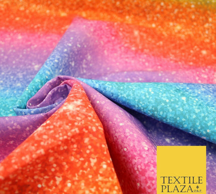Colourful Chunky Glitter Rainbow Shaded Printed 100% Cotton Fabric Pride NHS 59"