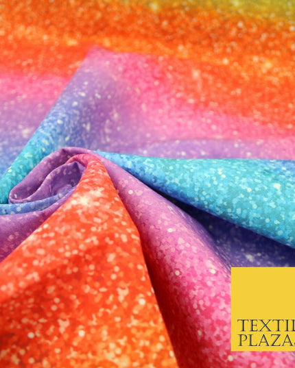 Colourful Chunky Glitter Rainbow Shaded Printed 100% Cotton Fabric Pride NHS 59"