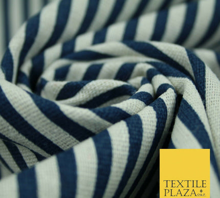 Navy Blue Red 5mm Bengal Candy Stripes Lines Printed 100% Cotton Linen Fabric60"