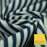 Navy Blue Red 5mm Bengal Candy Stripes Lines Printed 100% Cotton Linen Fabric60"