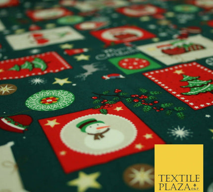 Festive Christmas Patchwork Owls Snowman Stars Printed 100% Cotton Fabric 54"