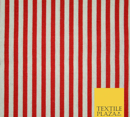 Navy Blue Red 5mm Bengal Candy Stripes Lines Printed 100% Cotton Linen Fabric60"