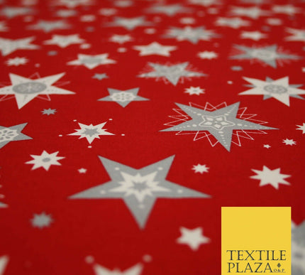 Festive Christmas Grey Multi Stars Snowflakes Printed 100% Cotton Fabric 56"