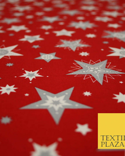 Festive Christmas Grey Multi Stars Snowflakes Printed 100% Cotton Fabric 56"