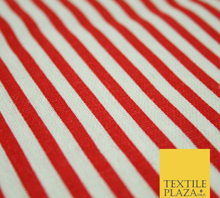 Navy Blue Red 5mm Bengal Candy Stripes Lines Printed 100% Cotton Linen Fabric60"