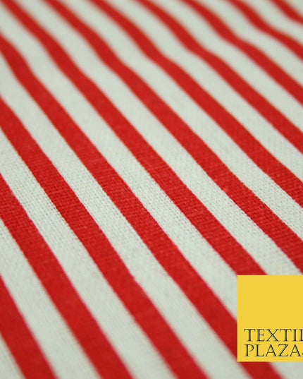 Navy Blue Red 5mm Bengal Candy Stripes Lines Printed 100% Cotton Linen Fabric60"