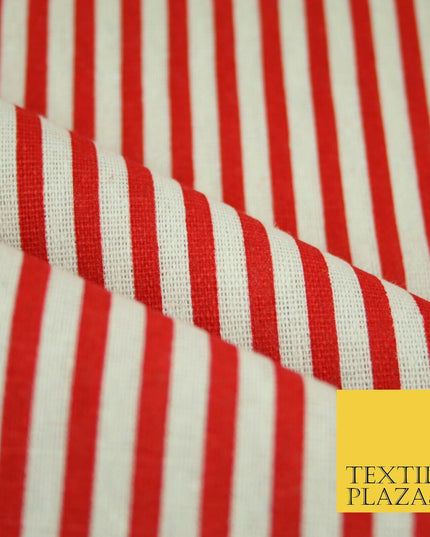 Navy Blue Red 5mm Bengal Candy Stripes Lines Printed 100% Cotton Linen Fabric60"