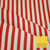 Navy Blue Red 5mm Bengal Candy Stripes Lines Printed 100% Cotton Linen Fabric60"