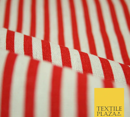 Navy Blue Red 5mm Bengal Candy Stripes Lines Printed 100% Cotton Linen Fabric60"