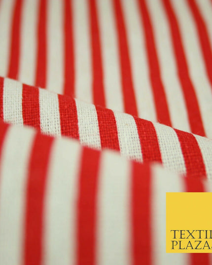 Navy Blue Red 5mm Bengal Candy Stripes Lines Printed 100% Cotton Linen Fabric60"