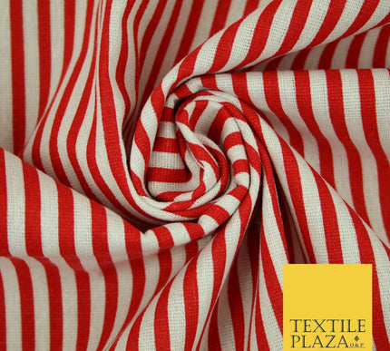 Navy Blue Red 5mm Bengal Candy Stripes Lines Printed 100% Cotton Linen Fabric60"