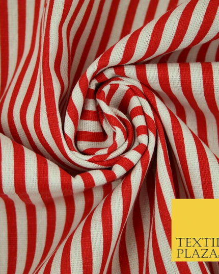 Navy Blue Red 5mm Bengal Candy Stripes Lines Printed 100% Cotton Linen Fabric60"
