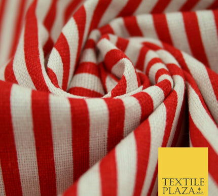 Navy Blue Red 5mm Bengal Candy Stripes Lines Printed 100% Cotton Linen Fabric60"