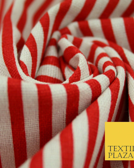 Navy Blue Red 5mm Bengal Candy Stripes Lines Printed 100% Cotton Linen Fabric60"