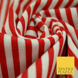 Navy Blue Red 5mm Bengal Candy Stripes Lines Printed 100% Cotton Linen Fabric60"