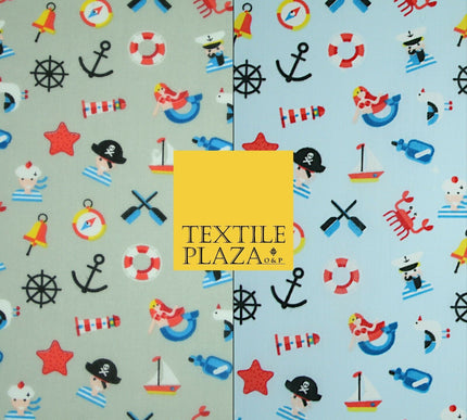 Kids Pirate Sailor Sea Anchor Nautical Printed Poly Cotton Fabric Polycotton 44"