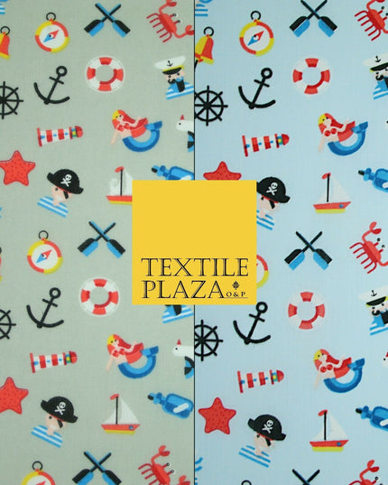 Kids Pirate Sailor Sea Anchor Nautical Printed Poly Cotton Fabric Polycotton 44"