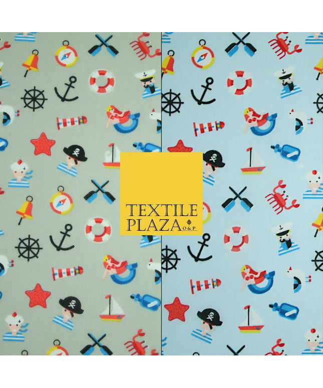 Kids Pirate Sailor Sea Anchor Nautical Printed Poly Cotton Fabric Polycotton 44"