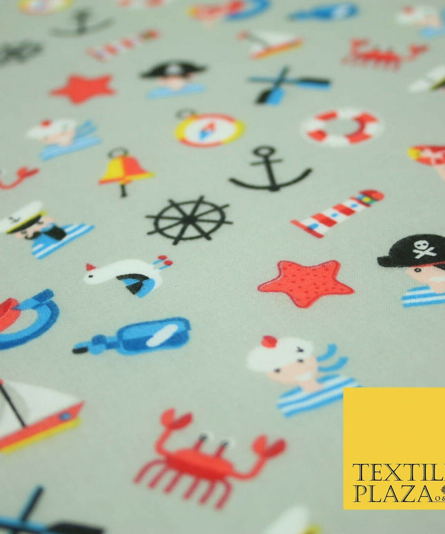 Kids Pirate Sailor Sea Anchor Nautical Printed Poly Cotton Fabric Polycotton 44"