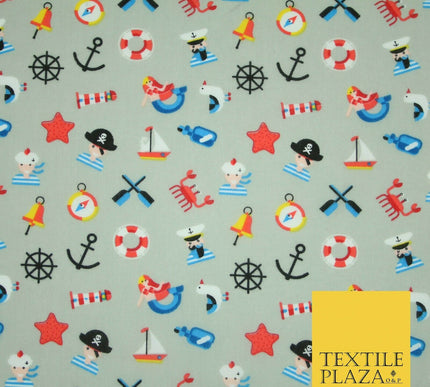 Kids Pirate Sailor Sea Anchor Nautical Printed Poly Cotton Fabric Polycotton 44"