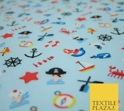 Kids Pirate Sailor Sea Anchor Nautical Printed Poly Cotton Fabric Polycotton 44"