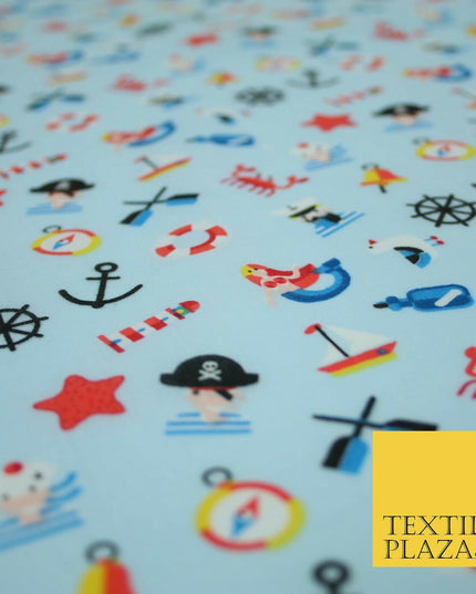 Kids Pirate Sailor Sea Anchor Nautical Printed Poly Cotton Fabric Polycotton 44"