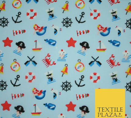 Kids Pirate Sailor Sea Anchor Nautical Printed Poly Cotton Fabric Polycotton 44"