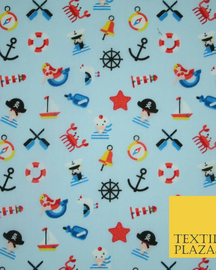 Kids Pirate Sailor Sea Anchor Nautical Printed Poly Cotton Fabric Polycotton 44"
