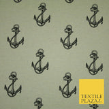 Natural Beige Black Classic Rope Anchor Printed Cotton Mix Canvas Fabric 56"4123