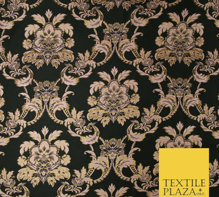 Black / Dusty Pink Ornamental Persian Feather Brocade Jacquard Dress Fabric 4144