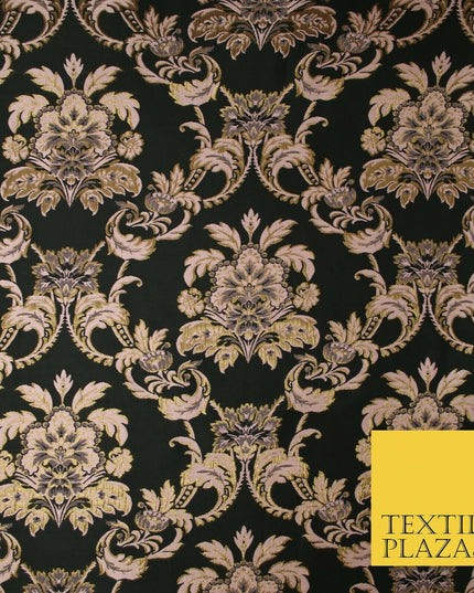 Black / Dusty Pink Ornamental Persian Feather Brocade Jacquard Dress Fabric 4144