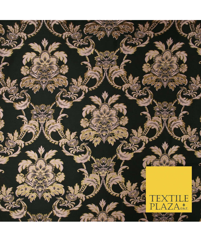 Black / Dusty Pink Ornamental Persian Feather Brocade Jacquard Dress Fabric 4144