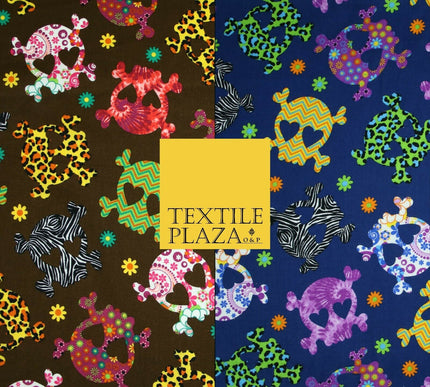 Patterned Animal Leopard Heart Eyed Skull Cross Bones Printed 100% Cotton Fabric