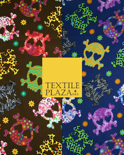Patterned Animal Leopard Heart Eyed Skull Cross Bones Printed 100% Cotton Fabric
