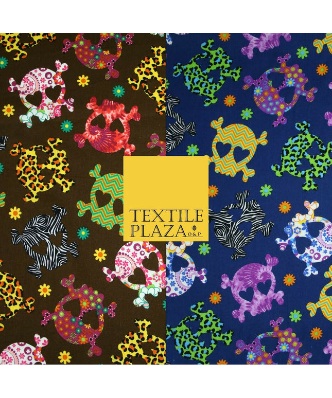 Patterned Animal Leopard Heart Eyed Skull Cross Bones Printed 100% Cotton Fabric