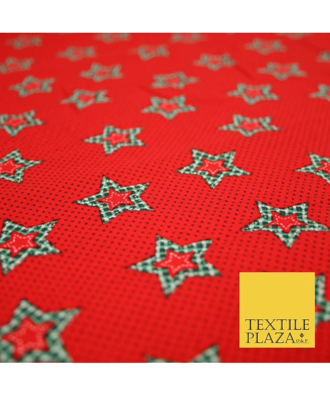 Red Green Patchwork Gingham Check Stars Pin Dot Printed 100% Cotton Fabric 54"