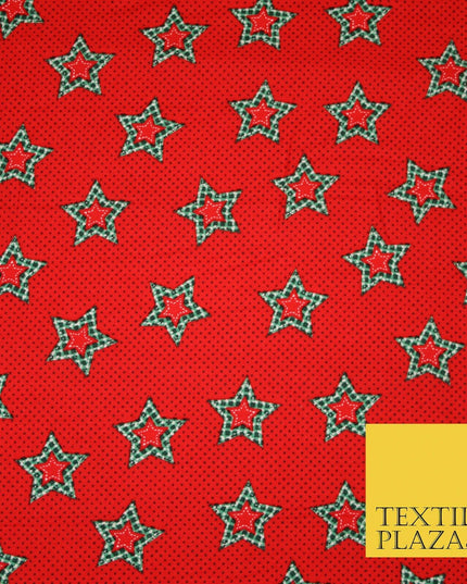Red Green Patchwork Gingham Check Stars Pin Dot Printed 100% Cotton Fabric 54"
