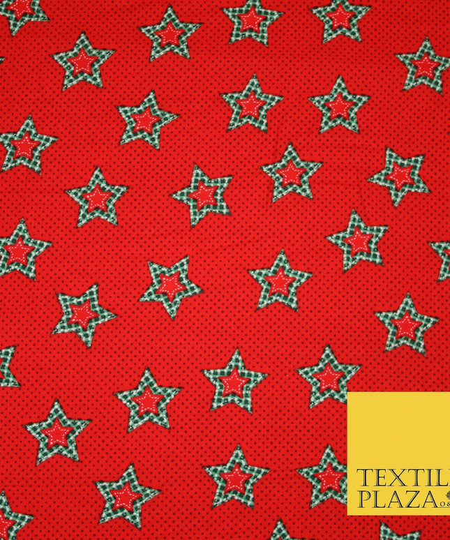 Red Green Patchwork Gingham Check Stars Pin Dot Printed 100% Cotton Fabric 54"