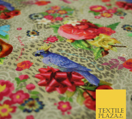 Colourful Floral Rose Parrots Bows Leopard Printed 100% Cotton Canvas Fabric 56"