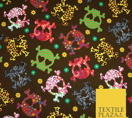 Patterned Animal Leopard Heart Eyed Skull Cross Bones Printed 100% Cotton Fabric