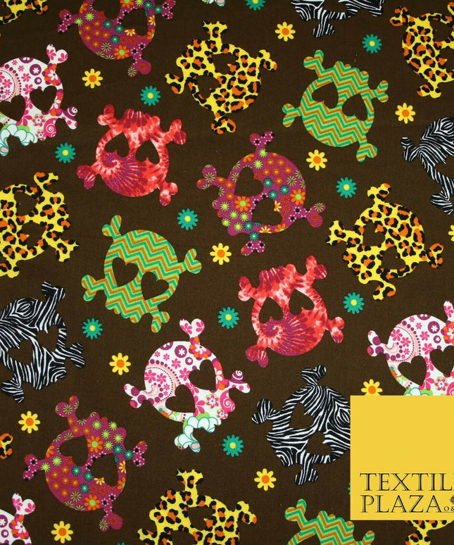 Patterned Animal Leopard Heart Eyed Skull Cross Bones Printed 100% Cotton Fabric