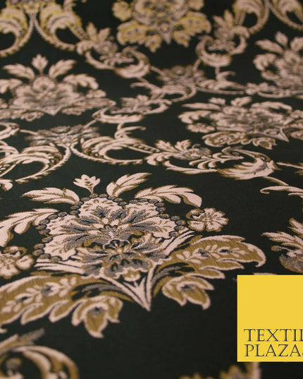 Black / Dusty Pink Ornamental Persian Feather Brocade Jacquard Dress Fabric 4144