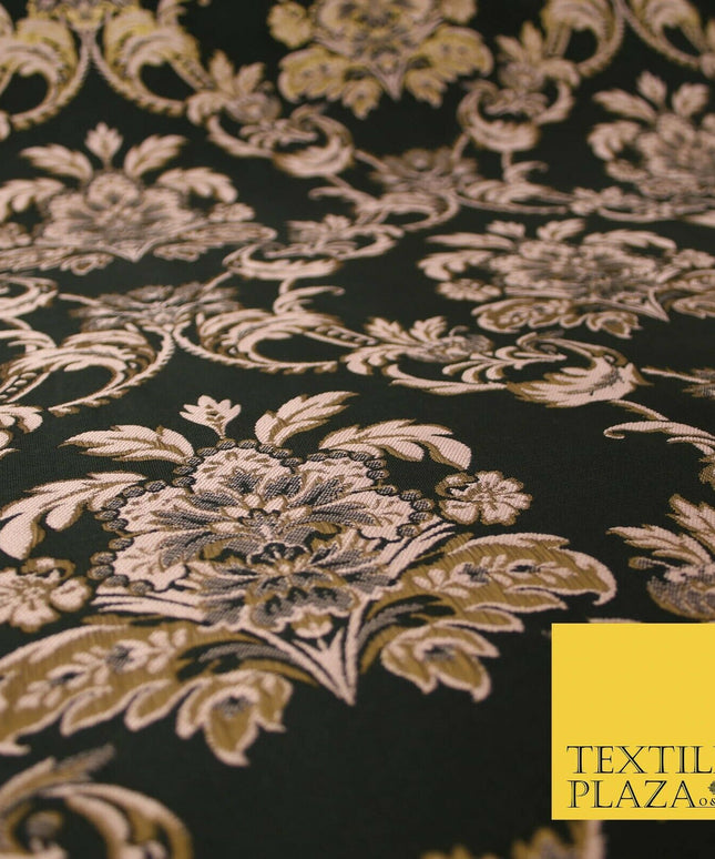 Black / Dusty Pink Ornamental Persian Feather Brocade Jacquard Dress Fabric 4144